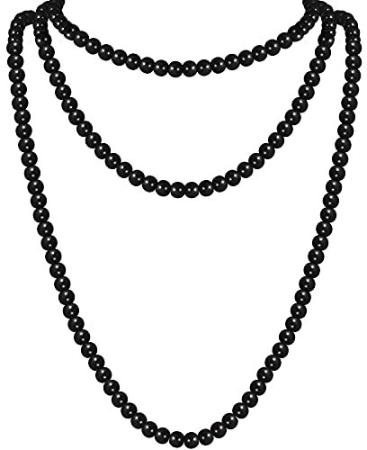 Hicarer 69 Inch 1920s Pearls Necklace Long Faux Pearls Layered Strand Necklace for Women Girls (Black)