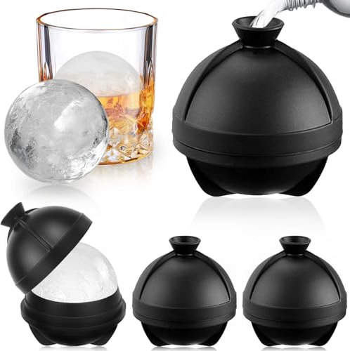 Bac a Glacon - Lot de 4 Moules à Glaçons en Boule avec Couvercle Bebe et Entonnoir - Silicone Bac à Glaçon Rond sans BPA Pour Whisky, Champagne, Cocktails, Gin, Boissons, Réfrigérées - Noir