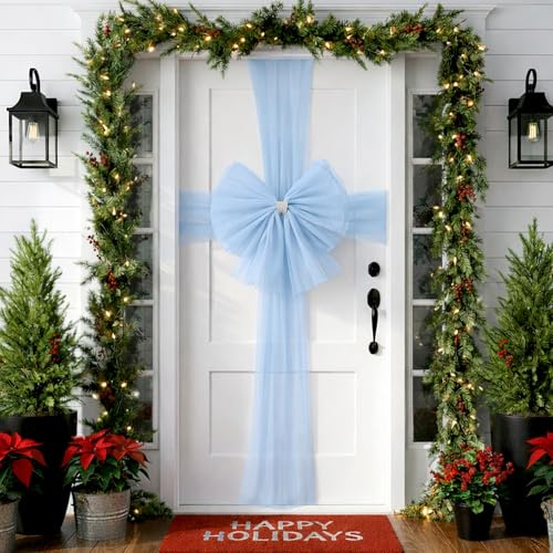 The Fancy Dress® Decorative Door Bow - Double Bow With Diamante Decoration - Wedding, Parties, Christmas Xmas, Baby Shower (Powder Blue)