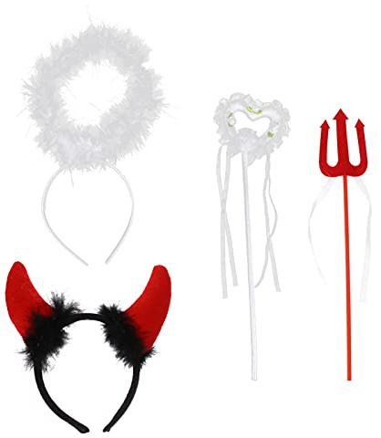 Lurrose 2 Sets Engel Halo Und Teufel Hörner Stirnband Mit Engel Teufel Zauberstab Halloween Kostüm Zubehör Weihnachten Cosplay Outfit