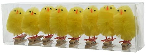 Decoris Küken 4cm x 8 Stück Chenille mit Holzklammer Osterdeko Osterküken zum Basteln gelb