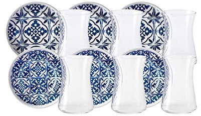 Karaca Blau 12 Teiliges Teeset 170 ml, Türkische Teegläser mit Untertasse, Cay Bardagi Set, Türkischer Tee, Cay Bardagi SETI, Türkischer Tee, Glas, Teeteller