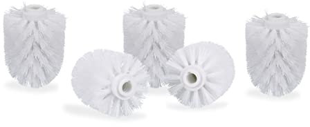 Relaxdays 5 Recambios Escobilla de Baño, Set de Cabezales Repuesto WC, Plástico, Rosca 12 mm, ⌀ 7 cm, Blanco