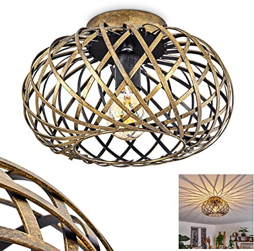 HOFSTEIN Deckenleuchte Oravi, Deckenlampe aus Metall in Gold-antik/Schwarz, mit Gitterschirm, Ø 30 cm, 1-flammig, E27-Fassung, Moderne Leuchte mit Lichtspiel, ohne Leuchtmittel