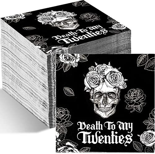 100 Stück Death to My Twenties Servietten, 12,7 x 12,7 cm, RIP Twenties Geburtstagsdekoration, Cocktail-Servietten, 3-lagige Papierservietten zum 30. Geburtstag