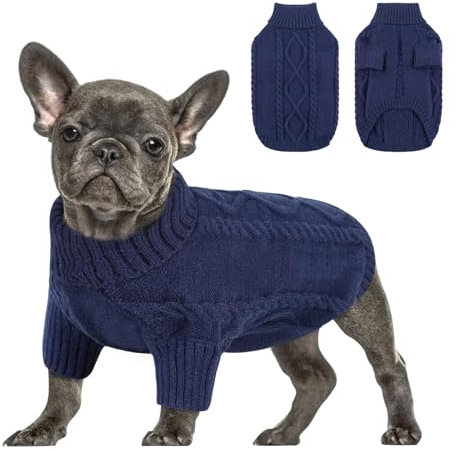 Queenmore Dackel Pullover Hundepullover Kleine Hunde Wärme Hundepulli Strick Pullover Hund Strickmantel Mit Zopfmuster Hundepullover Französische Bulldogge Bulldog Chihuahua Katzen Corgi, Indigo, S