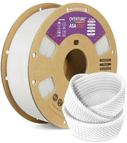 OVERTURE ASA Filament 1.75mm, Spule 1kg (2.2lbs), Maßgenauigkeit +/- 0.03 mm, für 3D Drucker (Natural)
