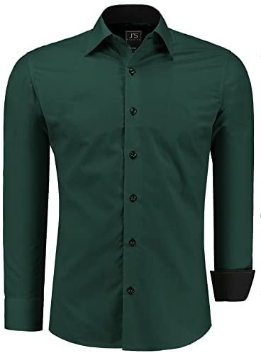 J'S FASHION Herren-Hemd - Slim-Fit - Langarm-Hemd Freizeithemd - Pflegeleicht Bügelleicht - Dunkelgrün M