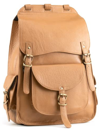 Handmade World Vintage Full Grain 20 Inch Camel Brown Leather Laptop Backpack Casual Bookbag Daypack Camping Travel Rucksack Knapsack,17 Inch, Traditional