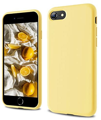 CALOOP Designed for iPhone SE Case 2020/2022, iPhone 8/7 Case, Liquid Silicone Full Body Protective Covered Silky-Soft Anti-Scratch Gel Rubber Slim Shockproof Cover 4.7 inch, Lemon Yellow
