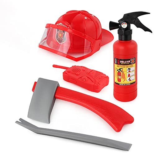 BYNYXI Juego de 5 juguetes de bomberos para niños, juguete extintor, disfraz de bombero, pistola de agua, hacha, casco de bombero, accesorios para niños a partir de 3, 4, 5 años
