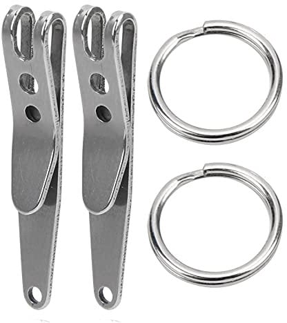 KIMISS 2Pcs Outdoor Belt, Steel Suspension Pocket Clip Swiss Army Knife Stainless Pocket Suspension Clip Key Holder with Keychain