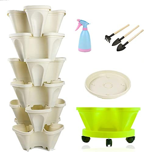 Jardinera Apilable Maceta Tridimensional con Soporte Macetas Apilables Macetas De Fresas Macetero Vertical Macetero De JardíN De Hierbas Apilable De 6 Niveles,002