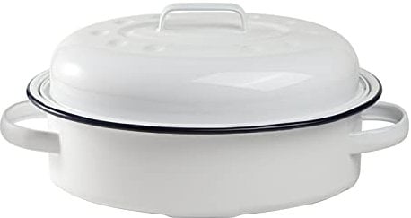 Webake Small Roasting Pan with Lid, Non Stick Enameled Roaster Pan Oval Pot Enamelware Cookware