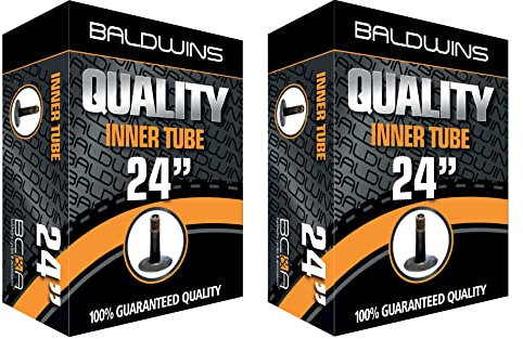 Par de tubos interiores de bicicleta Baldwins de 24 pulgadas x 1.75 a 2.125 (se adapta a cualquier válvula tipo Schrader/coche de 1.75, 1.85, 1.90, 1.95, 2.0, 2.10, 2.125) (paquete de 2)