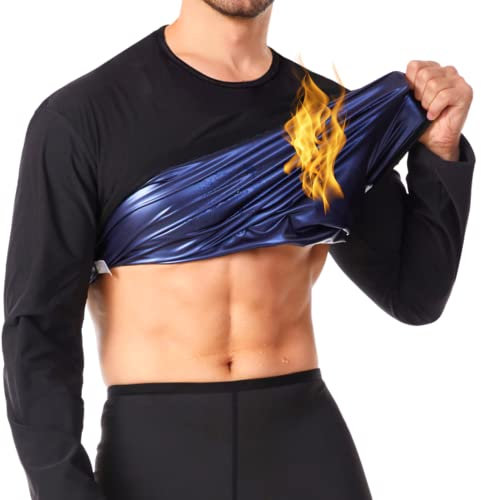 Sauna Suits Sauna Shirt Long Sleeve Tops T-Shirts Tops Slimming Crew Neck Hot Thermal Summer Sweat Sweat Men Men, black, L