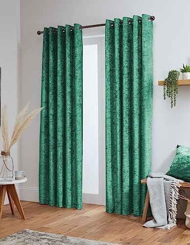 John Aird Crushed Velvet Fully Lined Eyelet Curtains (Emerald Green, 66 Wide x 72 Drop)