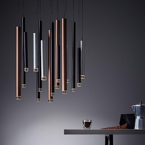 16 flammige LED Hängelampe - höhenverstellbare Pendelleuchte mit 3 Stufen Dimmer - 160 cm Höhe - Ø 47 cm - 70 W - 7000 lm - 3000 K - aus Metall/Acryl in Aluminiumfarben/Schwarz/Braun/Kaffeefarben