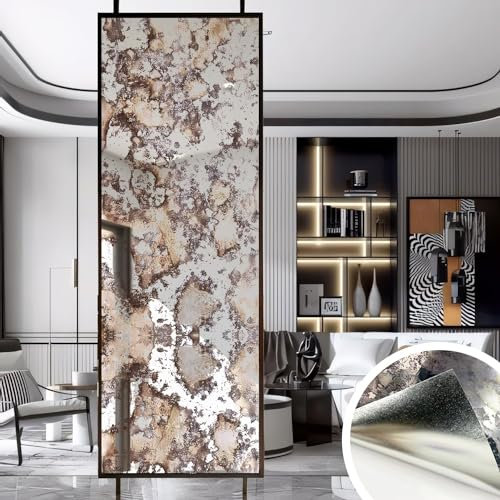 LiveInUrban Antique Peel and Stick Wallpaper Modern Rusty Mirror, Waterproof Self Adhesive Furniture Stickers, Thickend Foxed Silver Rusts Wall Art Home Decor 58X200CM