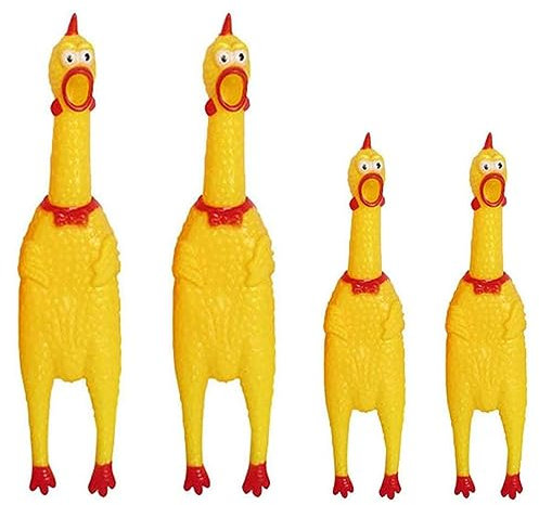 Bssowe Schreien Chicken Toy, 4 Stück Gummi Squaking Huhn, Quietscht Huhn Spielzeug, Schreien Huhn Spielzeug, Gummi Schreiend Hühner Spielzeug für Kinder und Haustiere, Neuheit Spielt(2 Größen)