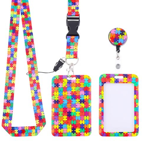 simarro ID-Ausweishalter mit abbrechbarem Lanyard-Set, Einziehbare Autismus-Bewusstsein Easy Pull Lanyard Card Holder Modische Hals Crossbody Lanyard für ID-Badges Keychain Card Name Tag Protector