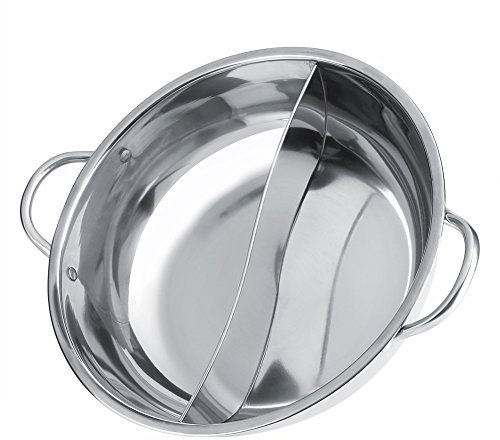 Thick Stainless Steel Hot Pot, Dual Sided Two Flavor Hot Pot, Hollow Handle, Non Stick, Safe for Induction Cooker (30cm)