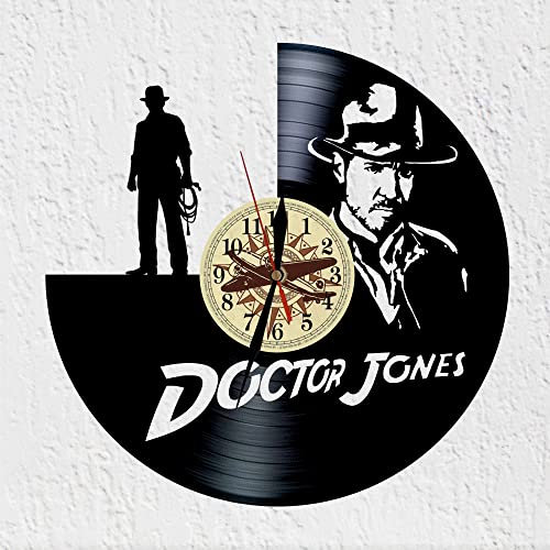 VINY WOODY Silhouette Dr Jones Dekoration Vinyl Disc Wanduhr