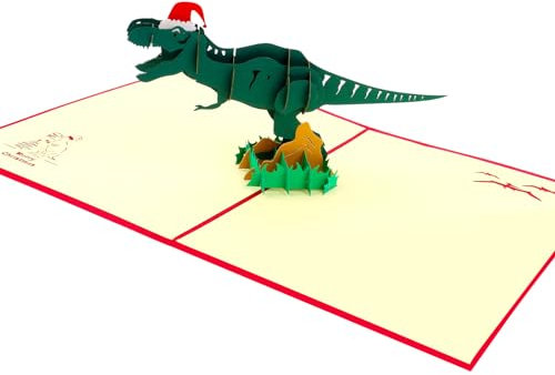 LTZGO 3D Pop-up Weihnachtskarten, Dinosaurier Karte Weihnachten, Klein Weihnachtskarten Lustig mit Umschlag Set, Handgemachtes für Kinder Mama Papa Frau Mann