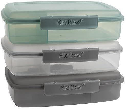 Brotdose Kinder mit Fächern 3er Set, BPA Frei Lunchbox für Kinder + Erwachsene, Brotdose mit Fächern und stabile Clickverschluss, effektive Silicondichtung, Lebensmittelecht, Mikrowellengeeignet
