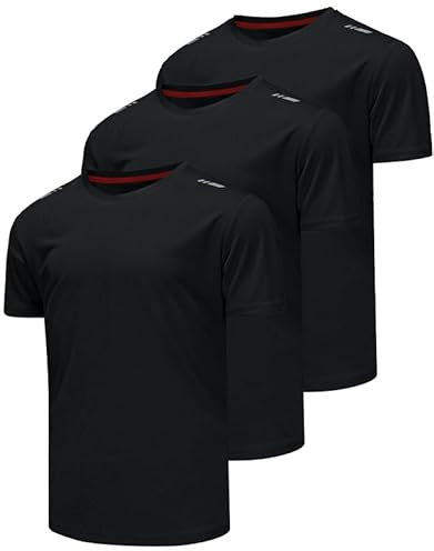 Csqtongan 3er Pack Sport Tshirts Herren Funktionsshirt Sportshirt Kurzarm T-Shirt Schnelltrocknend Atmungsaktiv Sport Shirt Männer Laufshirt Gym Trainingsshirt Herren, Schwarz/Schwarz/Schwarz 3XL