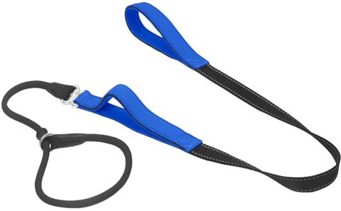 Slip Lead for Dogs Double Handle, Reflective Anti Pull Dog Lead Dog Training Leads [360° Swivel Anti-tangle] Strong Nylon Rope Dog Lead Slip Collar and Leash for Large Medium Small Dog 1.5m Black Blue