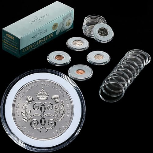 Uncle Paul 20 Jeux de Capsules pour pièces de Monnaie 46mm, avec 6 Tailles (18/23/28/33/38/46mm), Joints en Mousse, étui pour pièces de Monnaie, Protecteur pour Collection de pièces de Monnaie