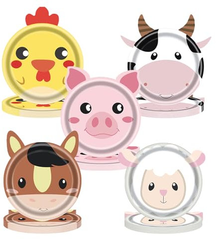 50Pcs Animals Shaped Paper Plates for Kids Farm Party Tableware,Animals Theme Party Plates Chicken Donkey Cow Sheep Shaped Paper Plate,Pink Pig Disposable Plate for Baby Shower Birthday Party Plate