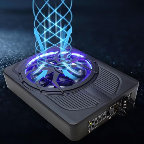 Caisson de Basses de Voiture alimenté sous Le Siège Mince de 10 Pouces 800 W avec Lumière Ambiante LED Bleue, Excellente Dissipation de la Chaleur, (Colorful)
