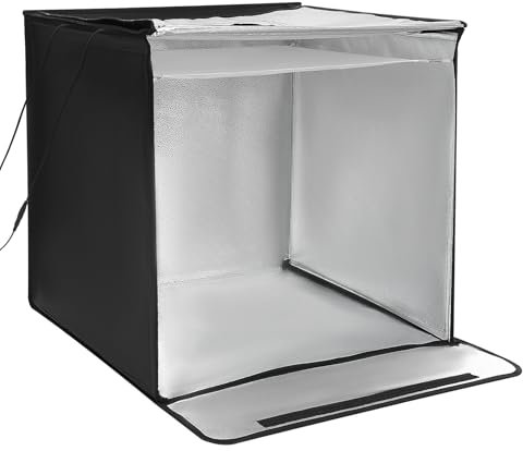 Große Fotobox 60x60cm Lichtzelt für Produktfotografie, inkl. LED-Licht (35W, 5500K, 85CRI) und 5 PVC Hintergründen, Faltbar und Transportabel, Ideal für Fotostudio und Hobbyfotografen