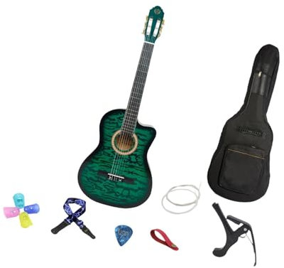 Akustikgitarre, Konzertgitarre, 6 Nylonsaiten, Vintage, Fichtengitarre mit Kerbsaiten, Folk-Gitarre für Auftritte und Prüfungen, GrÜn