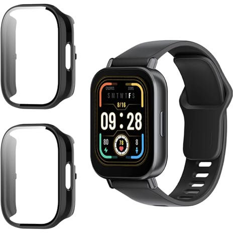 Funrae Funda Compatible con Xiaomi Redmi Watch 5 Active [2 Piezas], Carcasa Protector Duro PC Marco con Cristal Templado Protector de Pantalla Anti-Choque Parachoques Anti-Arañazos Case Cover - Negro