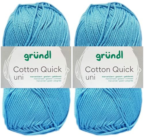 2x50 Gramm Gründl Cotton Quick Häkelgarn aus 100% Baumwolle 127 Hellblau