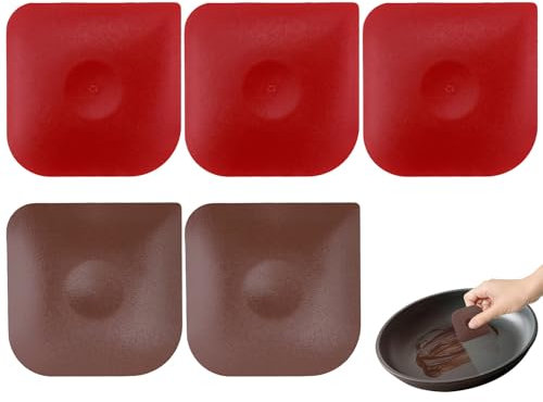 5Pcs Pan Scrapers Plastic Scraper Tool Easy Clean Non-Sticky Flexible Dough Cutter Non Scratch Dish Scraper for Home Kitchen Commercial Cleaning Tools and Soft Food Cutting (2Pcs Brown*3Pcs Red)