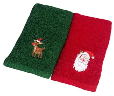 DRESSOOS 2-teiliges Weihnachts-badezimmerhandtuch-Set Mit Bestickten Schnurtüchern Gesichtsreinigungstuch-Set Aus Baumwolle Cartoon-Muster Neuartig Modisch Hautfreundlich 44 X 32 cm