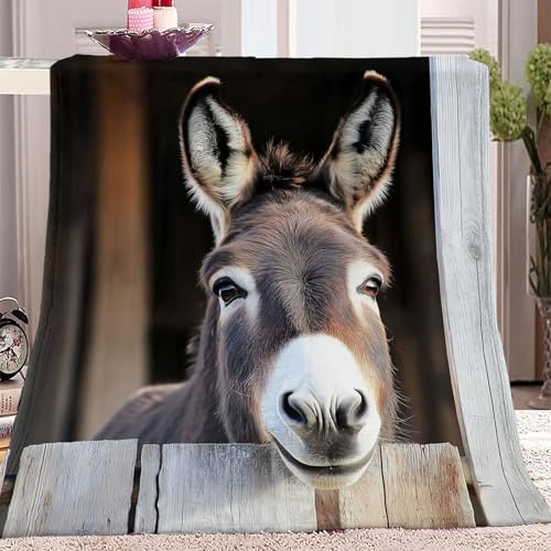Druckdecke Tier Esel Muster Sherpa Flanell Decke Erwachsene Kinder Pflegeleicht Dunkel Decke Warm Gemütlich Langlebig Sofadecke TV Decke 150 x 200 cm Wohndecke Bedruckte Decke