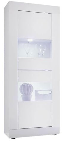 AltoBuy OTELLO - Vitrine 2 Portes Finition Blanc Laqué Weiss avec LEDs
