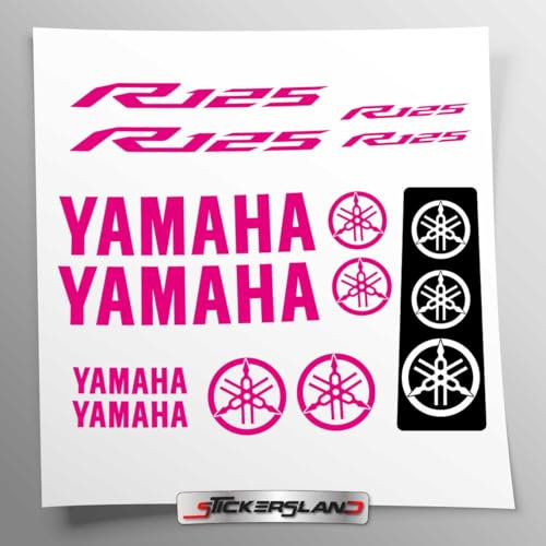 Aufkleber-Set kompatibel mit Tank und Motorradhelm, Basis aus transparentem Vinyl, einfache Anbringung, UV-Druck, Schriftzug Logos, Stickersland® – R125 R15 (Fuchsia – Pink)