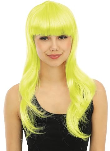 P' Clown - 23974 – Perücke, lang, glatt, mit Fransen – für Karneval, Mottopartys, Kostümpartys, Cosplay, Manga, Halloween – Erwachsene Damen – Kunsthaar – Gelb