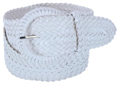 CTM Women's Braided Wide Belt with Matching Buckle Adjustable Woven, Small, White
