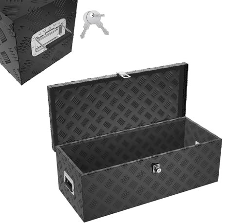 Froadp Aluminium Kiste mit Deckel, 762x330x244 mm Alubox Werkzeugkiste abschließbar, wasserdichte Alu Transportbox für Werkzeuge, Camping & Aufbewahrung (Schwarz)
