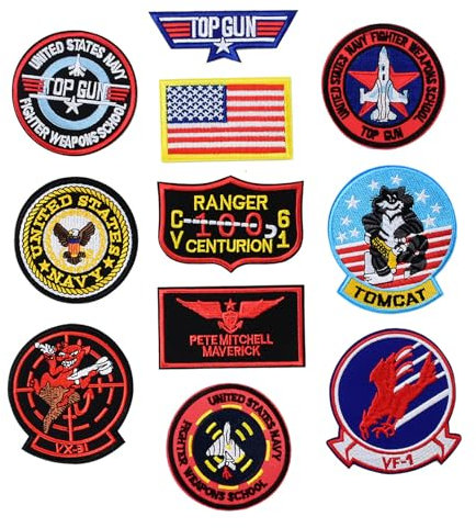 Krilucly 11 Stück Top Gun Patches Bestickt, Air Force Navy Marine Army Jacke Tactical Military Logo, für Kleidung Jacken Rucksäcke T-Shirt Jeans Applikation DIY Kleidung