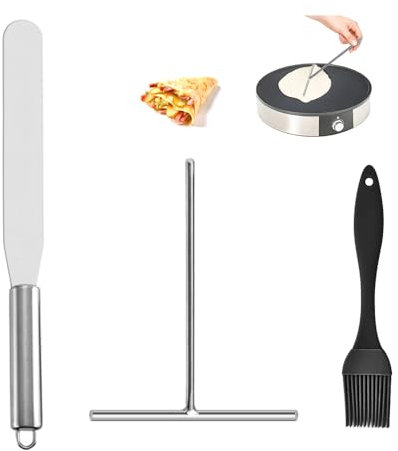 Bieiyhe 3 Piezas Espatula Crepes de Acero Inoxidable,Accesorios Crepera,Utensilios para Hacer Crepes,Rastrillo Crepes,Distribuidor de Crepes,Repartidor de Masa de Crepes,Rodillo para Crepes,Hornear