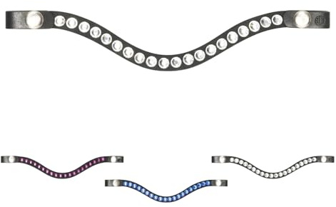 RL24 - Hobby Horse Stirnriemen IRHFree Spirit von Imperial Riding – Steckenpferd Stirnband aus Leder – Zaumzeuganbau mit Druckknöpfen – Hobby Horse Zubehör – 21 cm breit – Schwarz Crystal