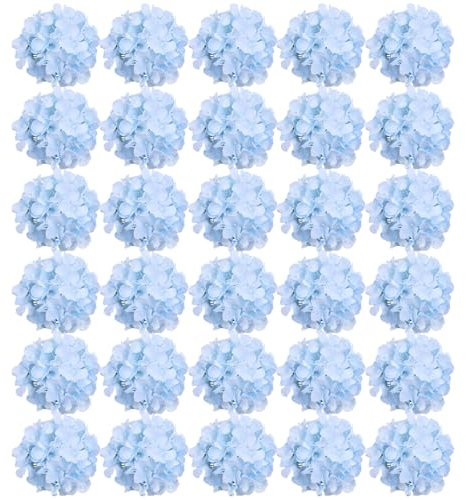 FagusHome 30 Pz Teste Fiore di Ortensia Non Incluso Steli Artificiale Fiori 18CM Artificiali Non Steli Fiori di ortensie fintiper la Decorazione (Azzurro)